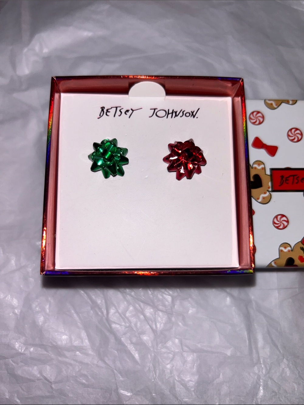 Betsey Johnson Christmas Gift Bow mix match style metallic Stud Earrings NIB/NWT